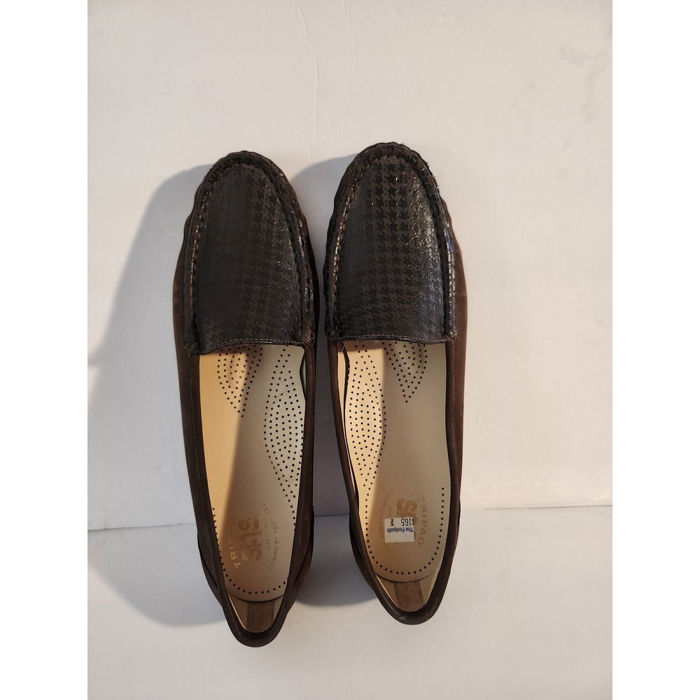 SAS Tripad Comfort Brown Suede Houndstooth Leather Moc Toe Loafers Womens 9.5 M